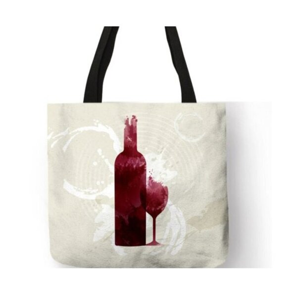 Wine Bottle Print Shopping & Travel Jute Tote Handbag - Picture 2 of 4